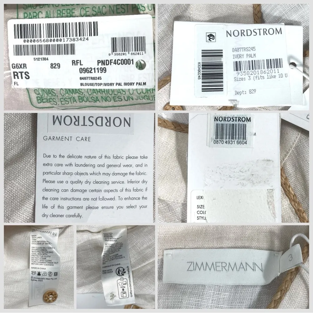 Zimmermann Lexi Tropical Floral Raffia Trim Button Up Shirt Ivory Palm 10 NWT - Image 8