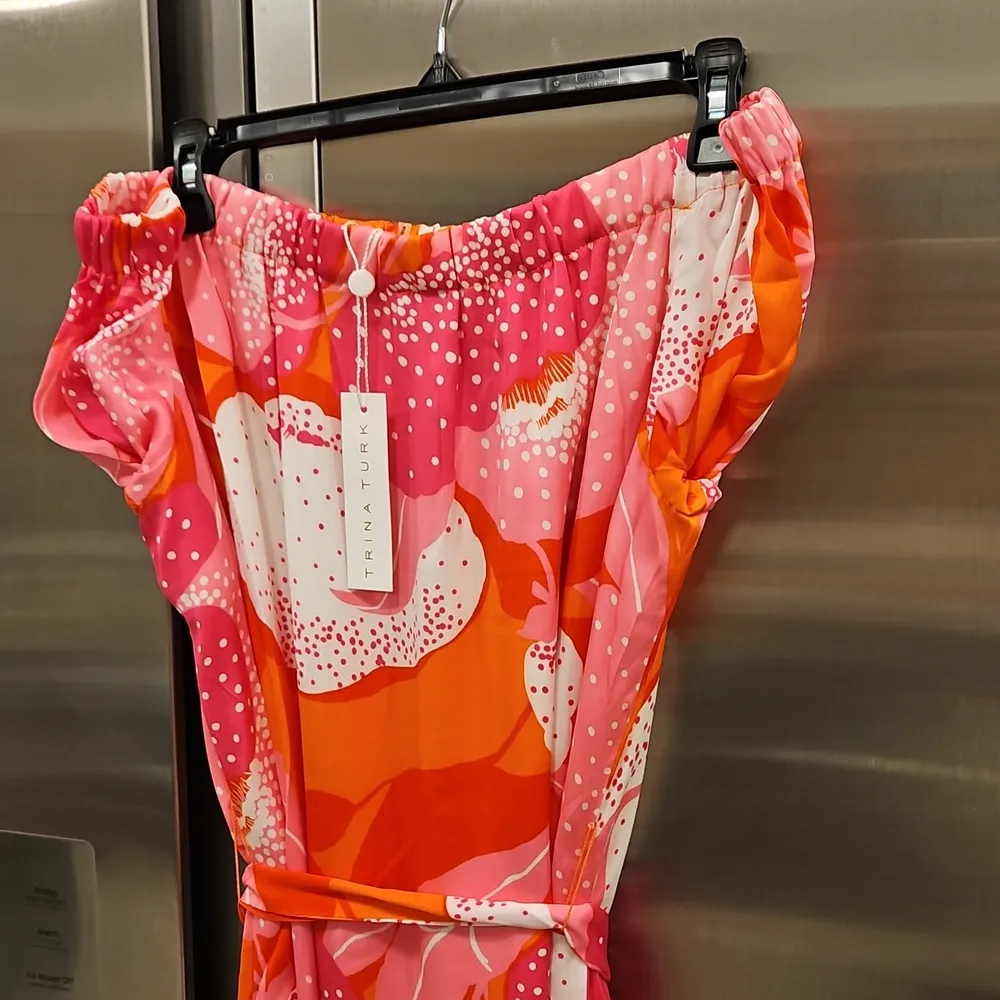 💕TRINA TURK💕 Marilla Off-The-Shoulder Dress ~ Abstract Floral Print Large NWT - Image 8