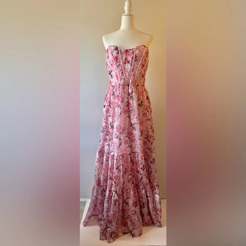 Lulu's Special Moment Strapless Bustier Pink Floral Maxi Dress Size XL NWT - Image 5