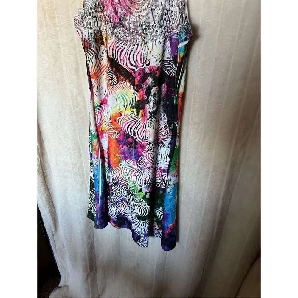 Miss Match Multicolored Patterned Tank Top Dress Woman’s Size Small White - Image 7