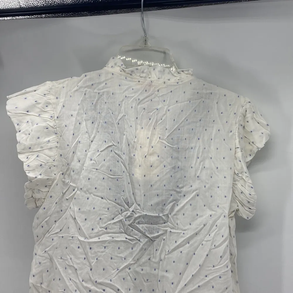 Solitaire blue white embroidered polka dot bohemian semi sheer lightweight top - Image 7