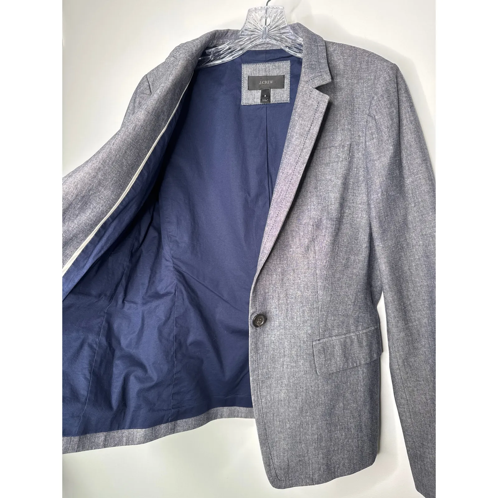 J. Crew one button preppy blazer 100% cotton structured chambray Blue 8 - Image 11