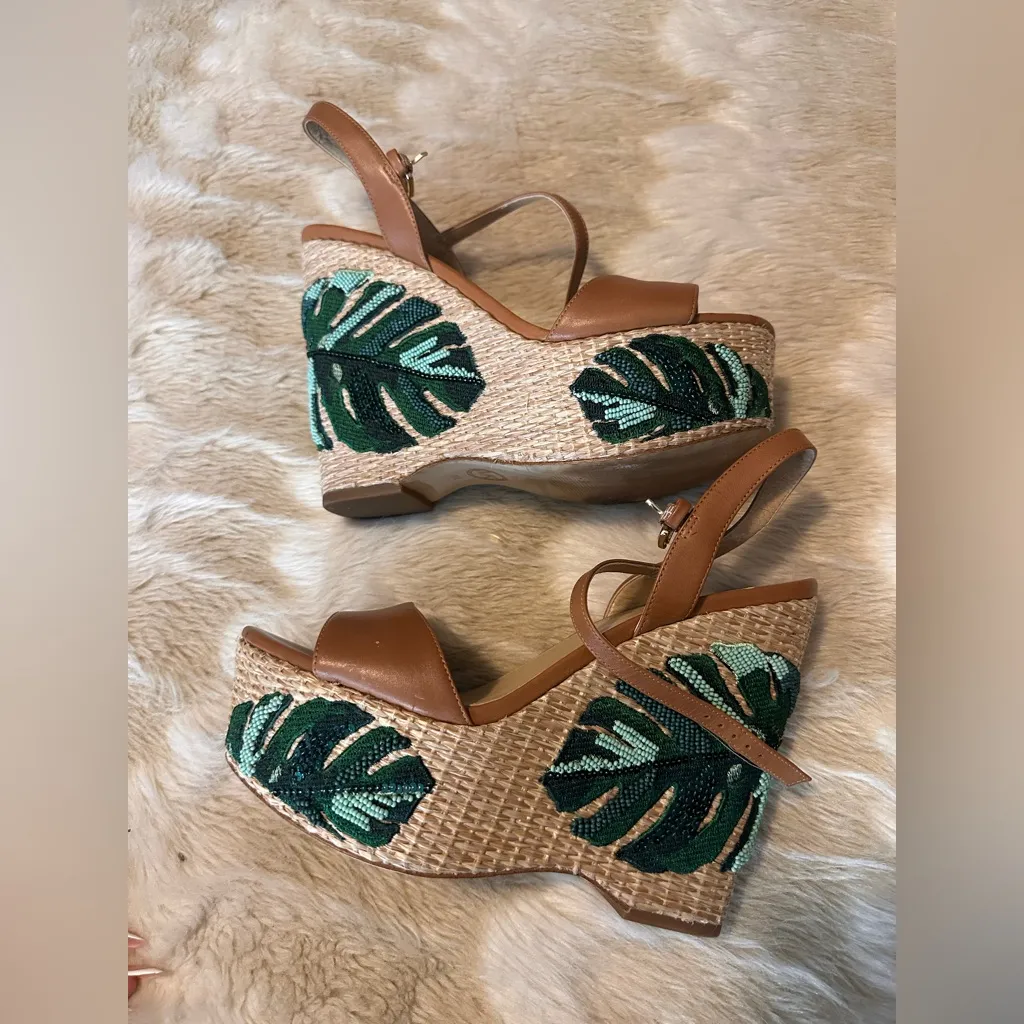 Michael Kors Tan and Green Leaf Wedges - Image 4