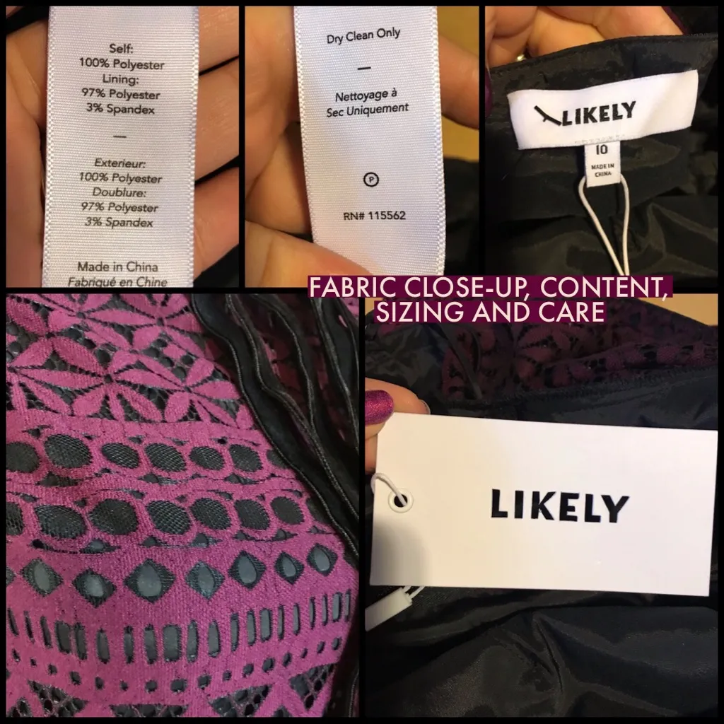 LIKELY "KAKKI" PURPLE & BLACK CROCHET LACE OFF THE SHOULDER MINI DRESS NWT (10) - Image 11