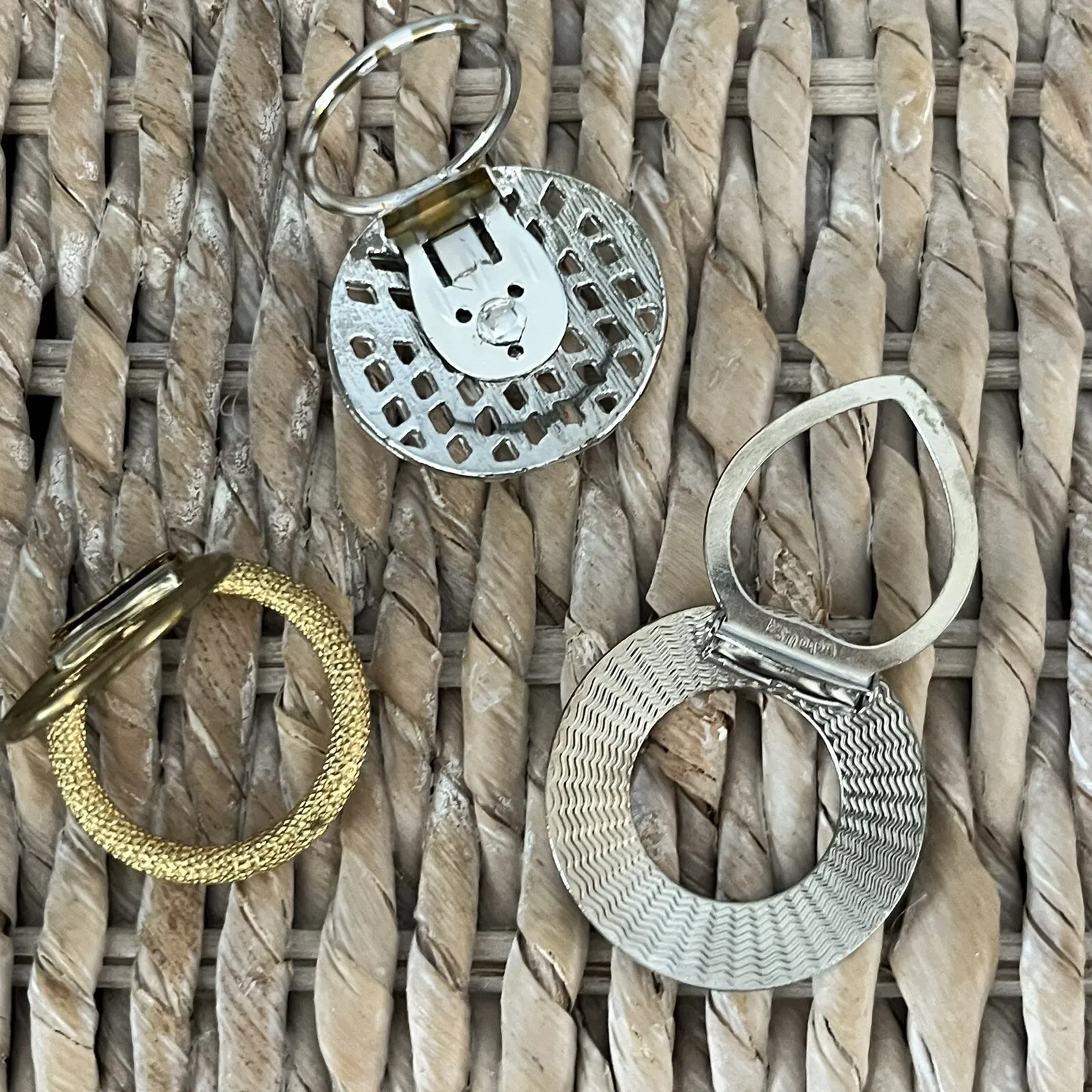 Vintage set of 3 (3) fashion jewelry faux gold Silver scarf Round slides / clips - Image 3