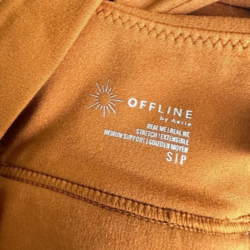 OFFLINE By Aerie Real Me Ruched Sports Bra Rust Orange Criss Cross Back Size S - Image 7