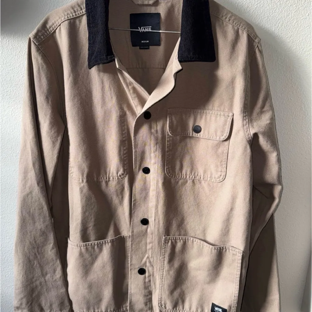 Vans Tan Drill Chore Lightweight Jacket with Black Corduroy Collar - Image 2
