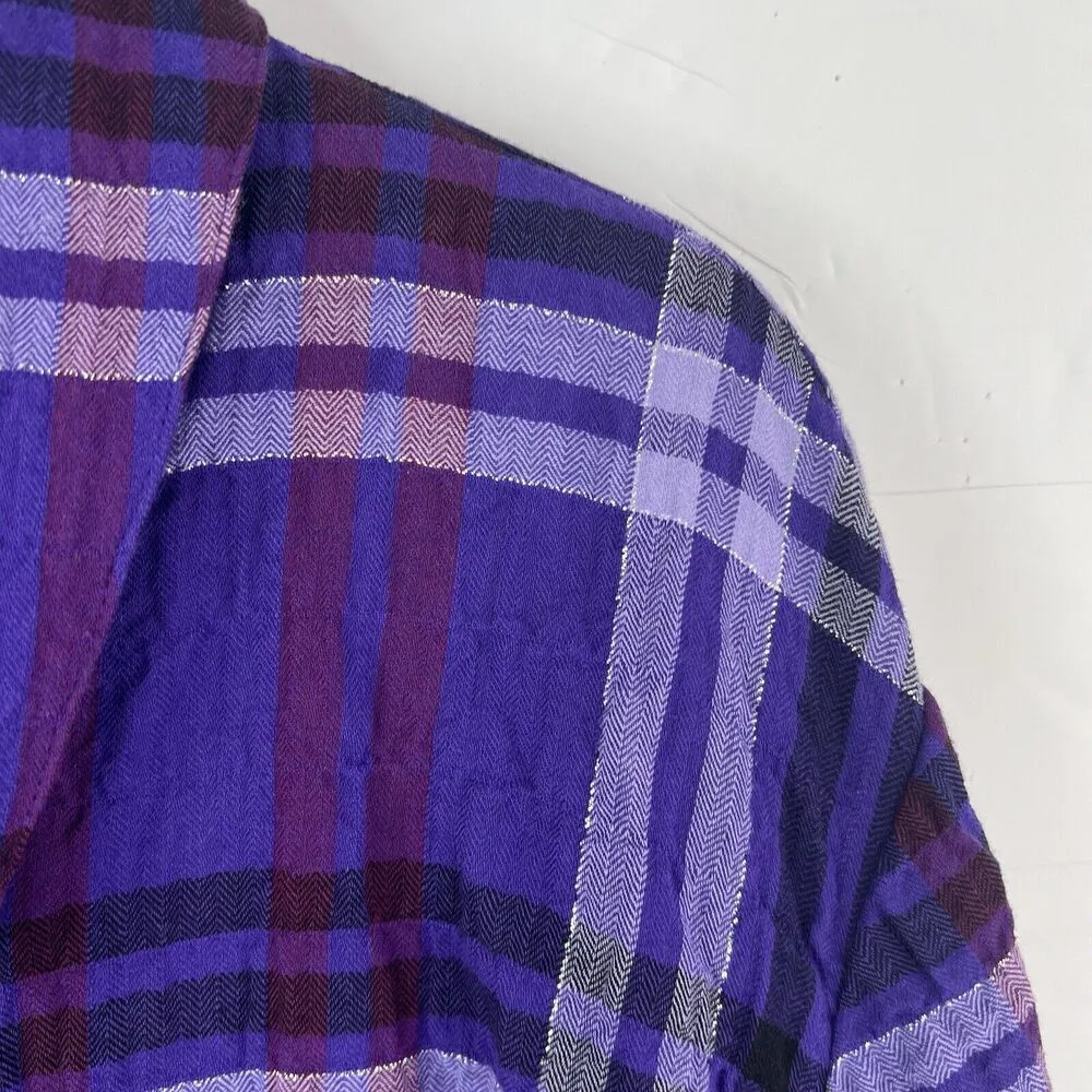 Catherines 2XWP Petite Button Front Shirt Plaid Purple Metallic Brushed Cotton Size 2X - Image 3