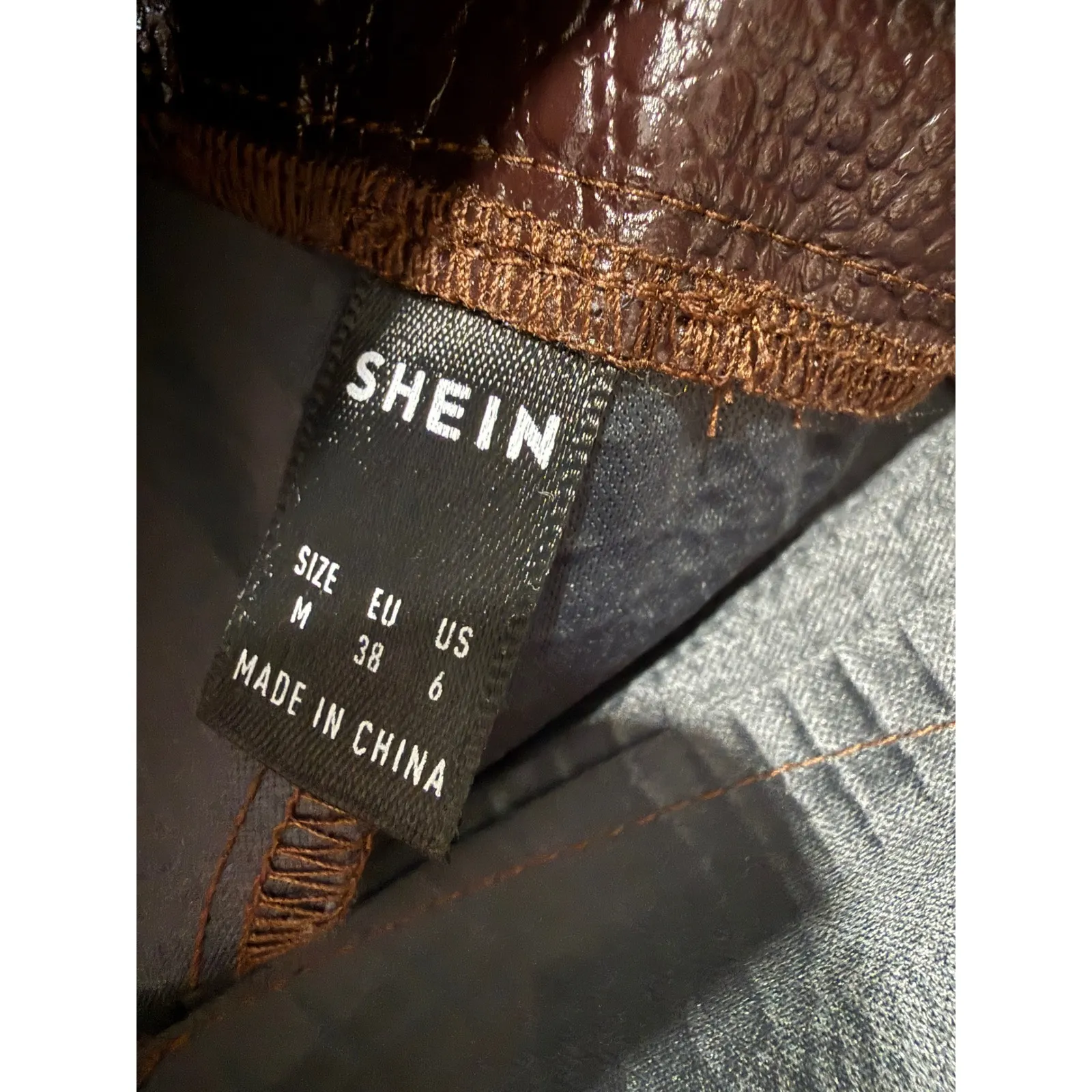 Shein Snake Print Faux Leather High Waisted Zipper Front Pants Women M Brown - Image 4