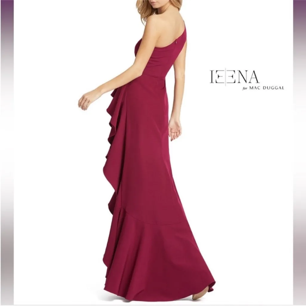 Mac Duggal NWT Purple One Shoulder High Slit Ruffle Gown Size Berry 4 Hi-Low Hem - Image 5
