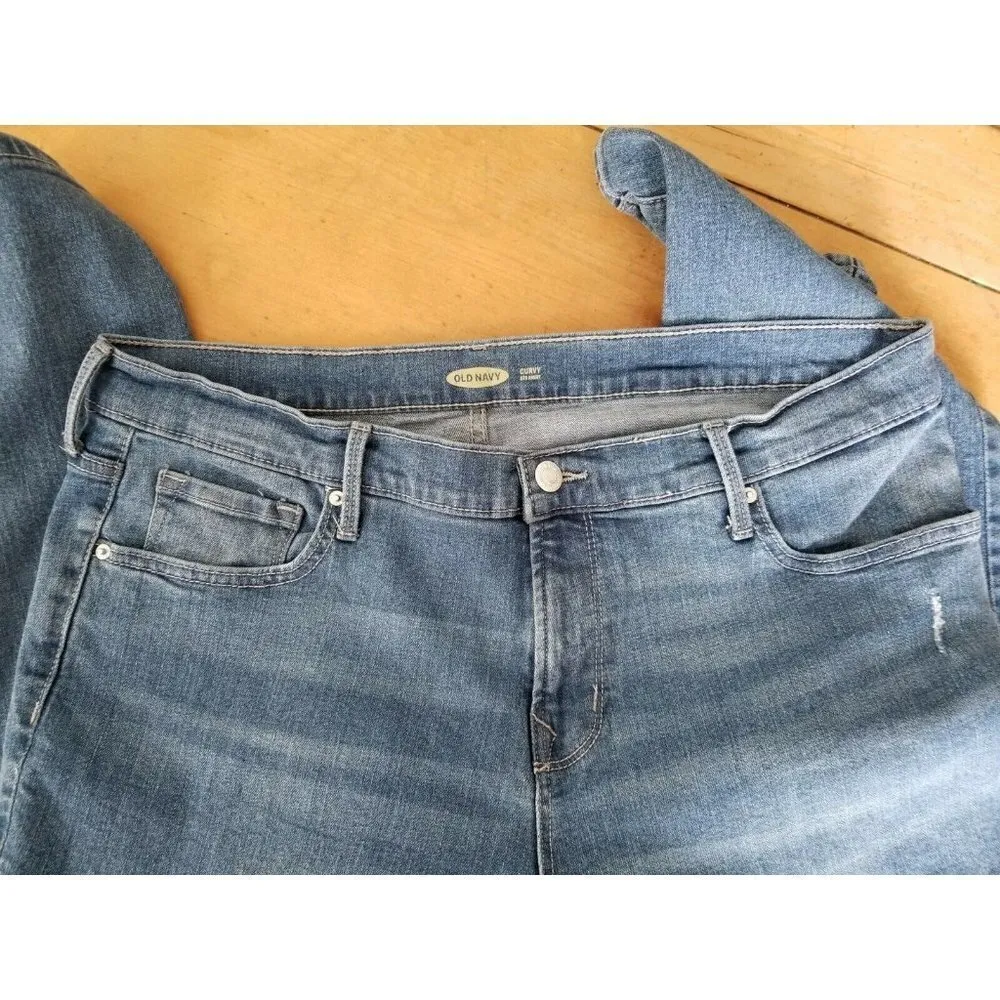 Old NavyWomen's Curvy Straight Distressed Medium Wash Blue Jeans Size14  35X30.5 - Image 3