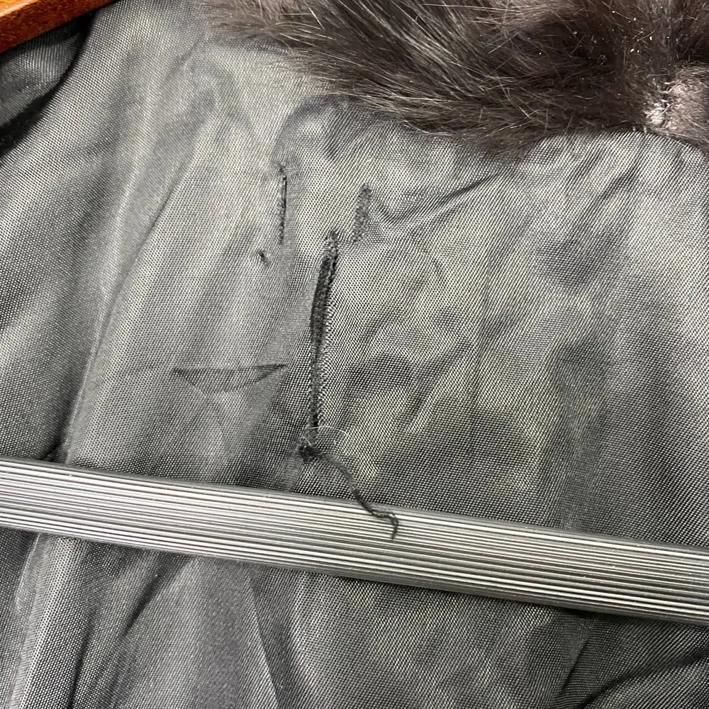 Vintage Leather Penny Lane Style Long Coat Black Real Fur Trim Womens Small - Image 11