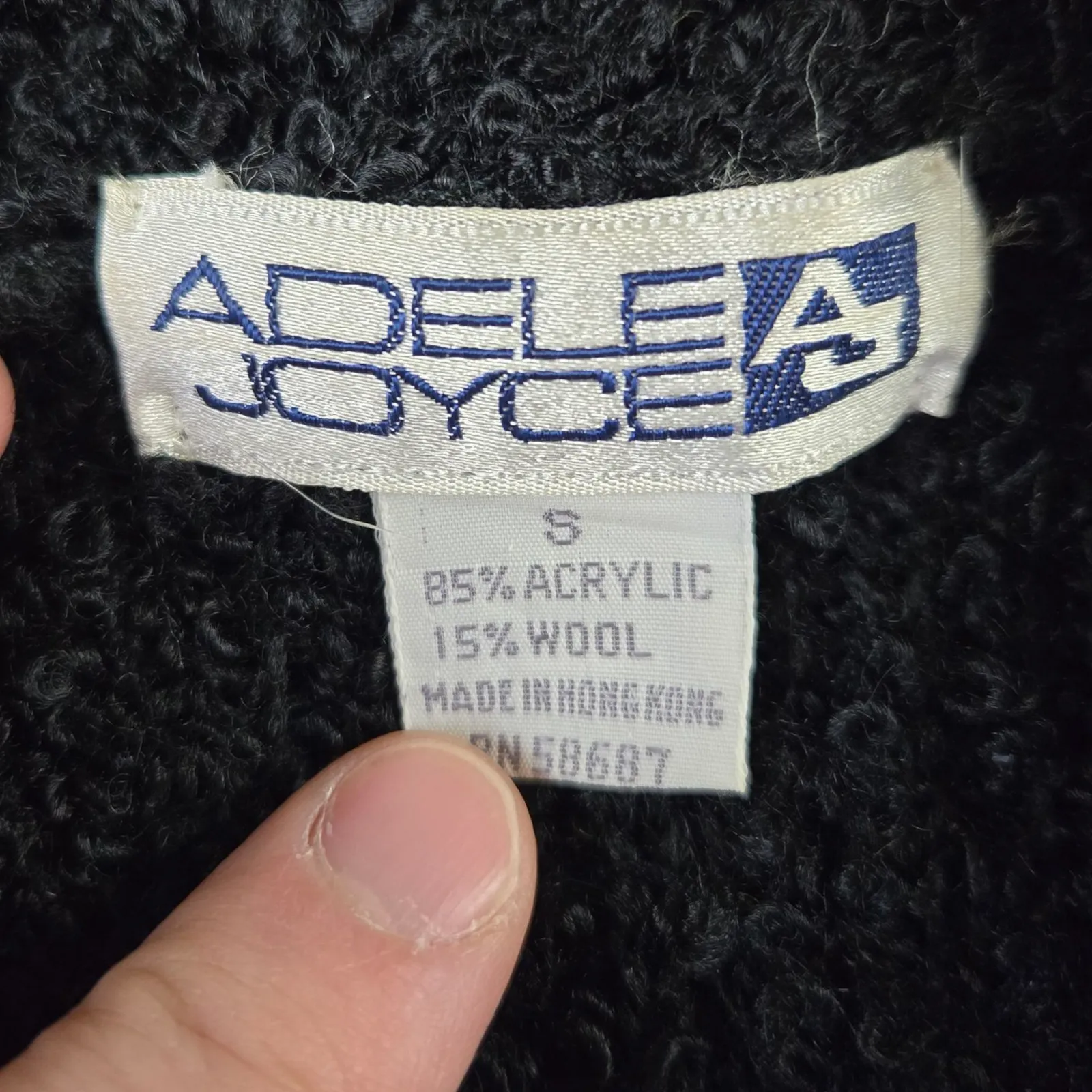 1980s Black Boucle Knit Shawl Cardigan Minimalist Wool Blend Jacket Size Small - Image 5