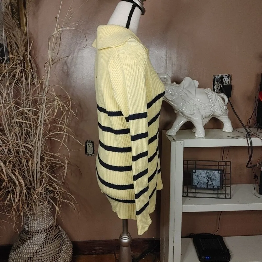 Liz Claiborne Yellow Black Striped Stripe Sweater Long Medium/Large Top Winter - Image 9