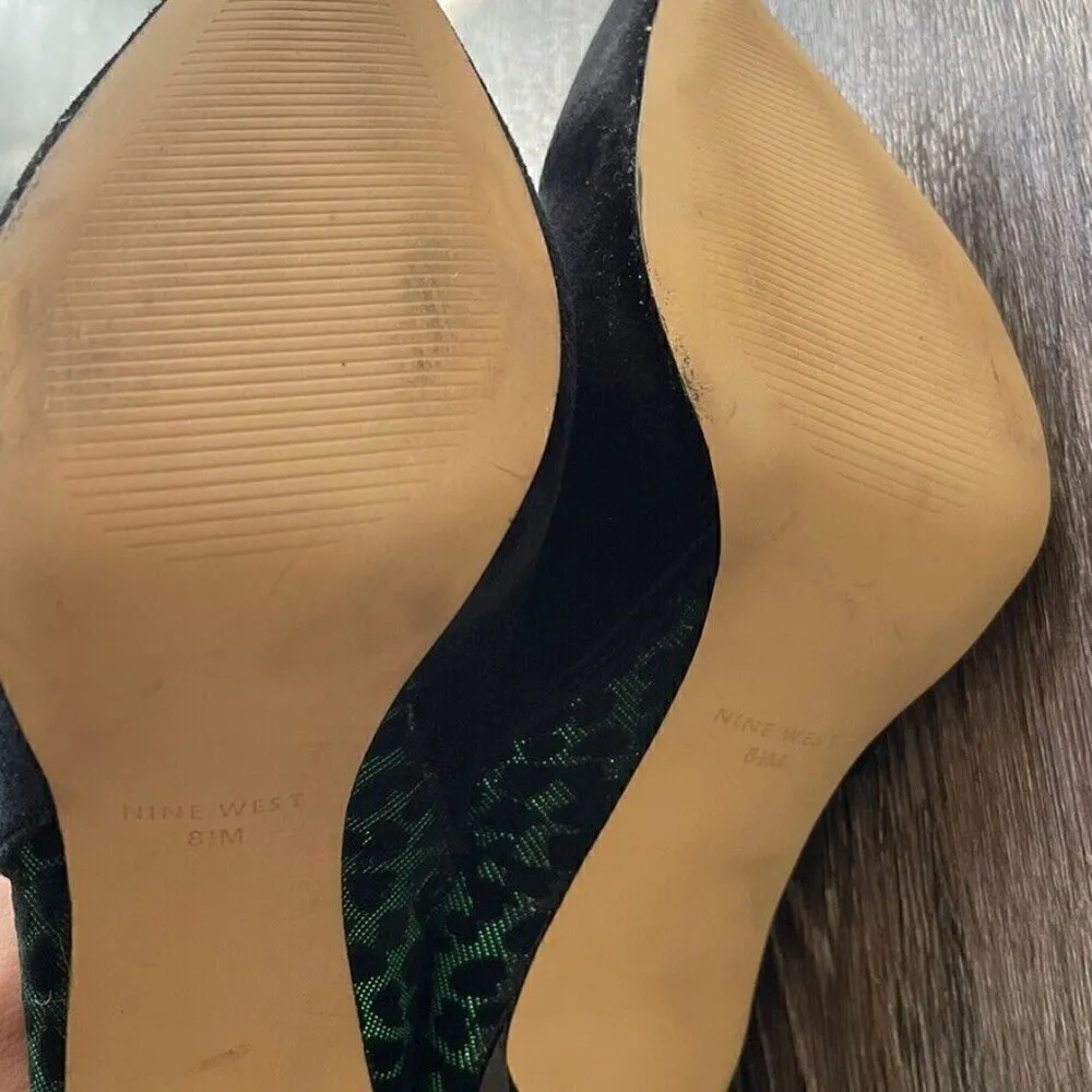 Nine West Women’s Black Velvet Pointed Toe Ankle Booties Size 8.5 Leopard Color - Image 14