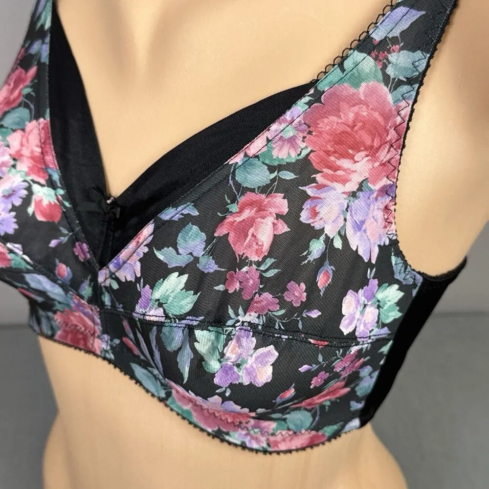 Vintage Bali Bra Size 34C Wire Free Floral Polyester Unlined Cup 92099 Canada - Image 3