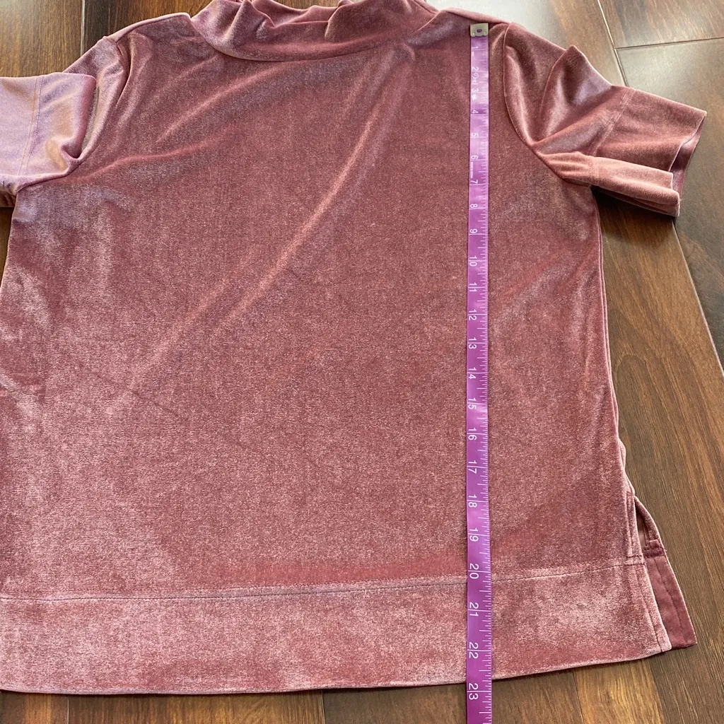 Anthropologie Velvet Mock Neck Krisha Short Sleeve Top Dusty Rose Small - Image 6