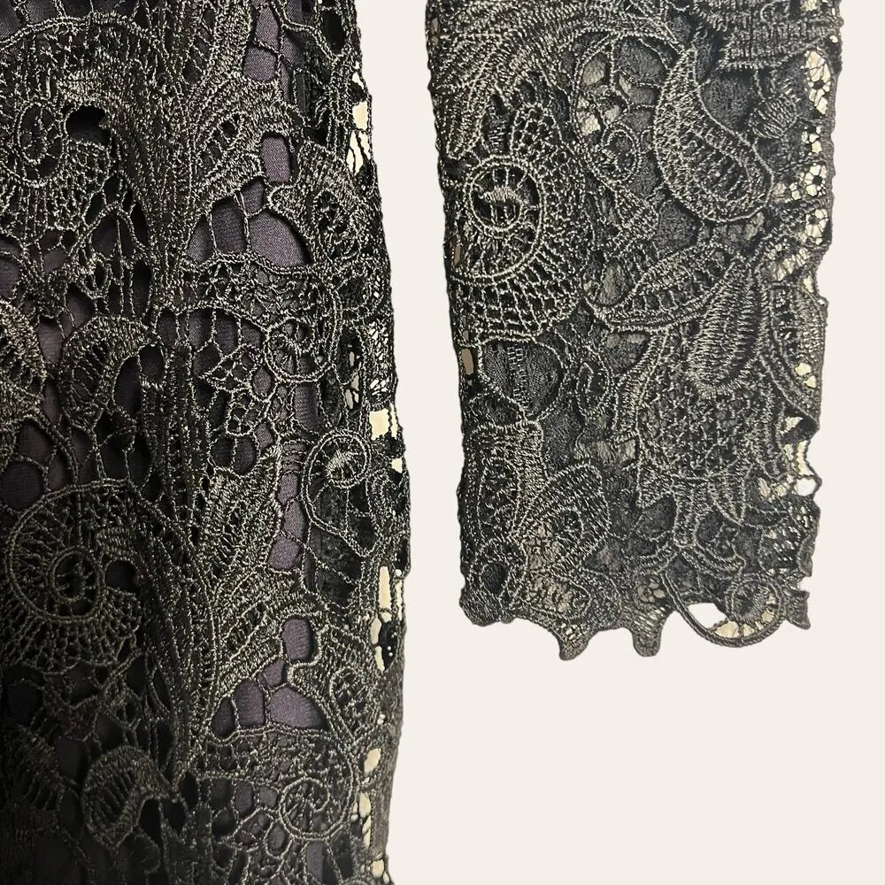 ML Monique Lhuillier Eggplant Purple Lace Long Sleeve Tower Evening Gown Sz 4 - Image 6