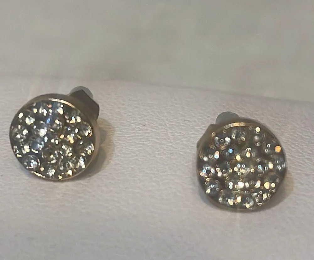 Circular cubic zirconia gold tone stud earrings New OS Jewelry - Image 2