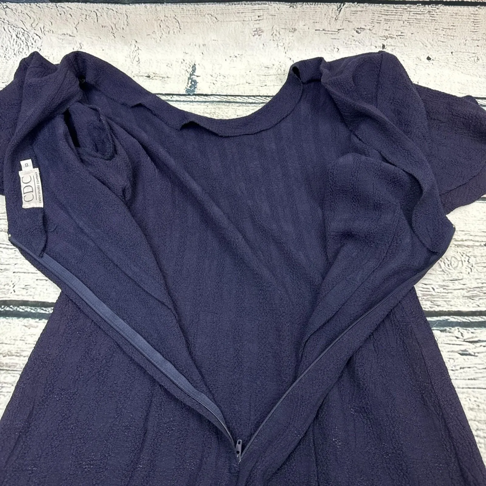 CDC Caren Desiree Co Women's Blue Crepe Ruffled Dress [Size 8] EUC Made‎ in USA - Image 7