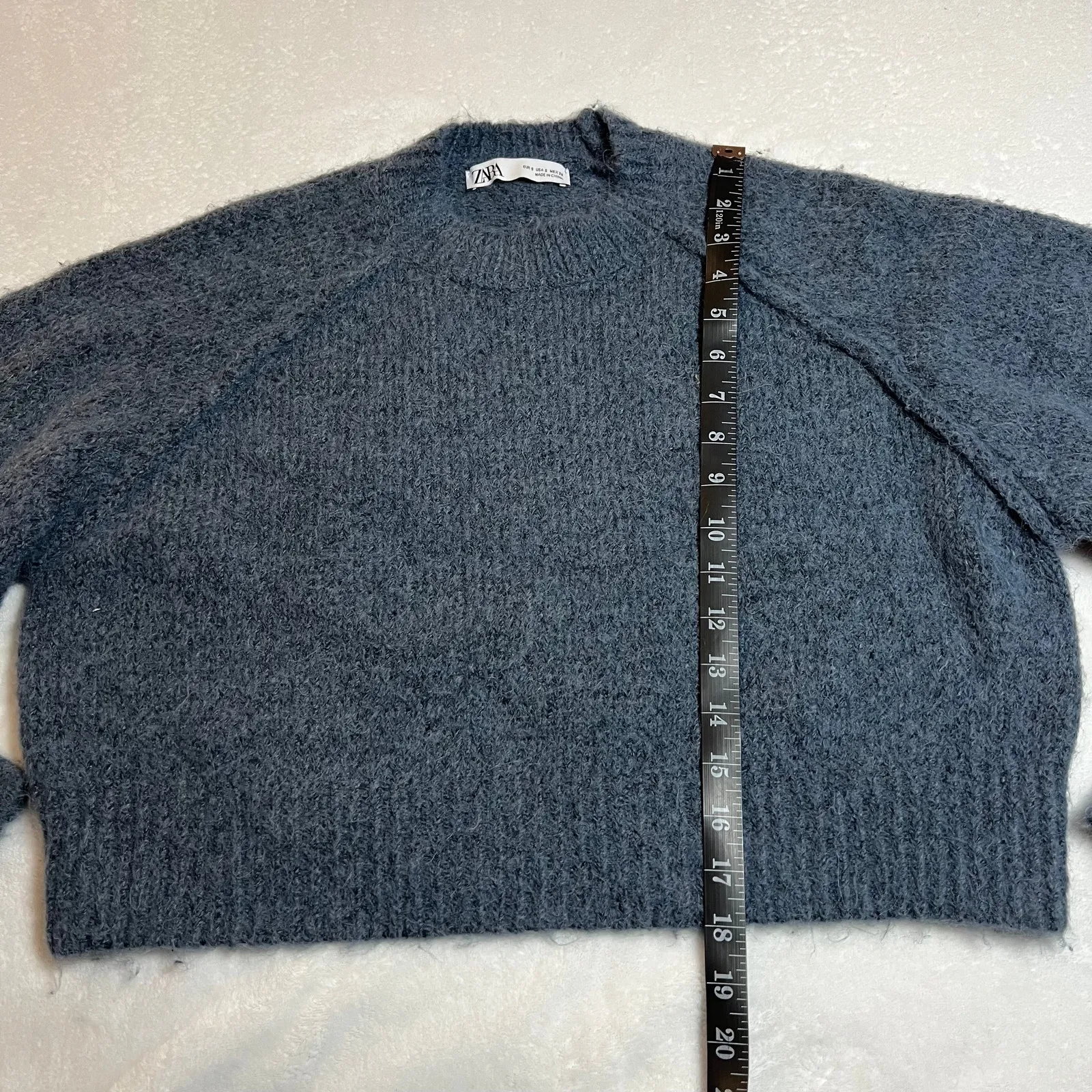 ZARA Crewneck Textured Knit Cropped Sweater Size Small Cozy Preppy Minimalist - Image 10