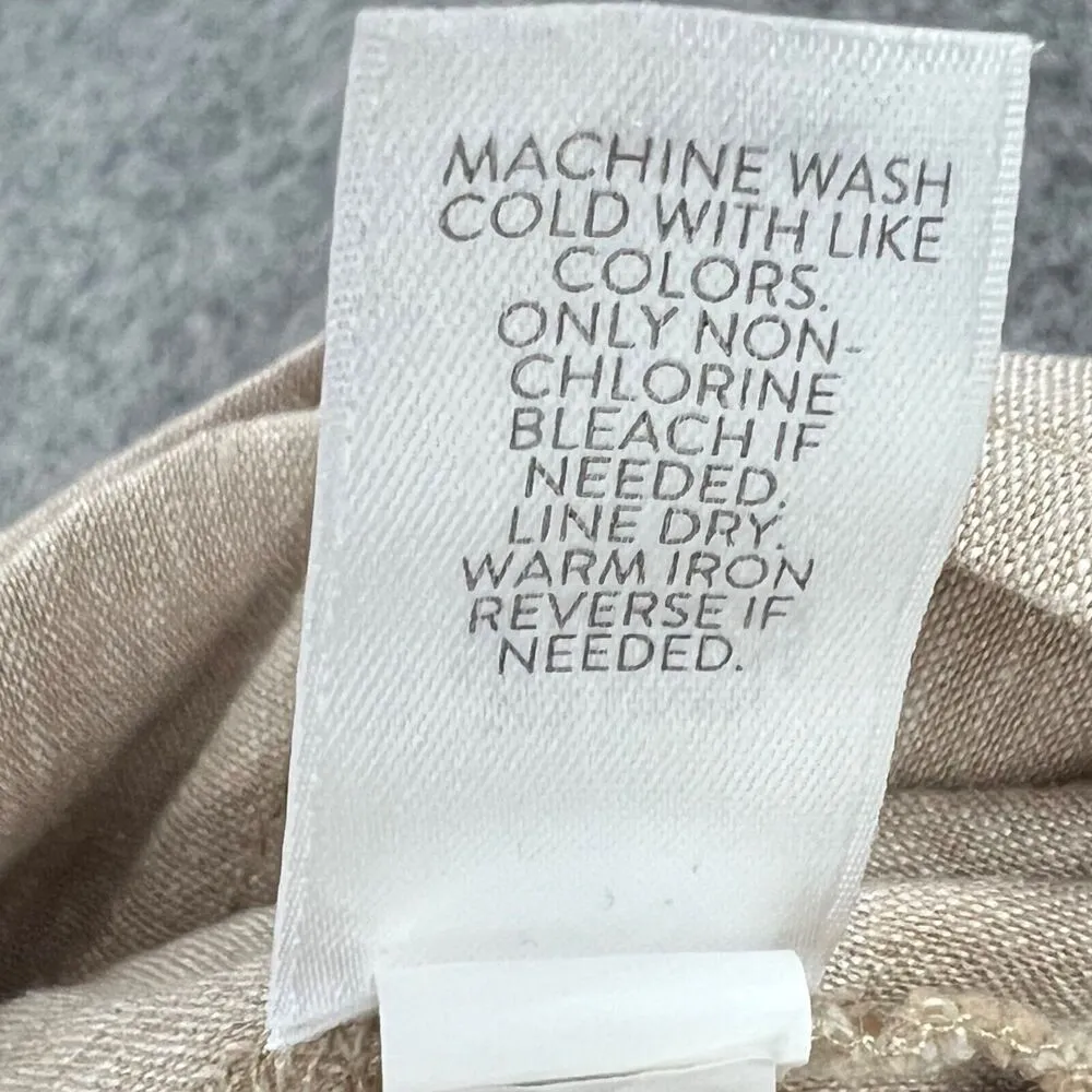 J Jill Linen Stretch Pants Women M Beige Crop Button Hem Coastal Resort Breezy Size M - Image 13