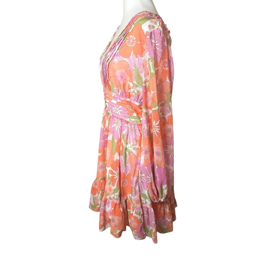 VICI Collection Floral Long Sleeve Chiffon Babydoll Dress Medium Wedding Flowy - Image 9