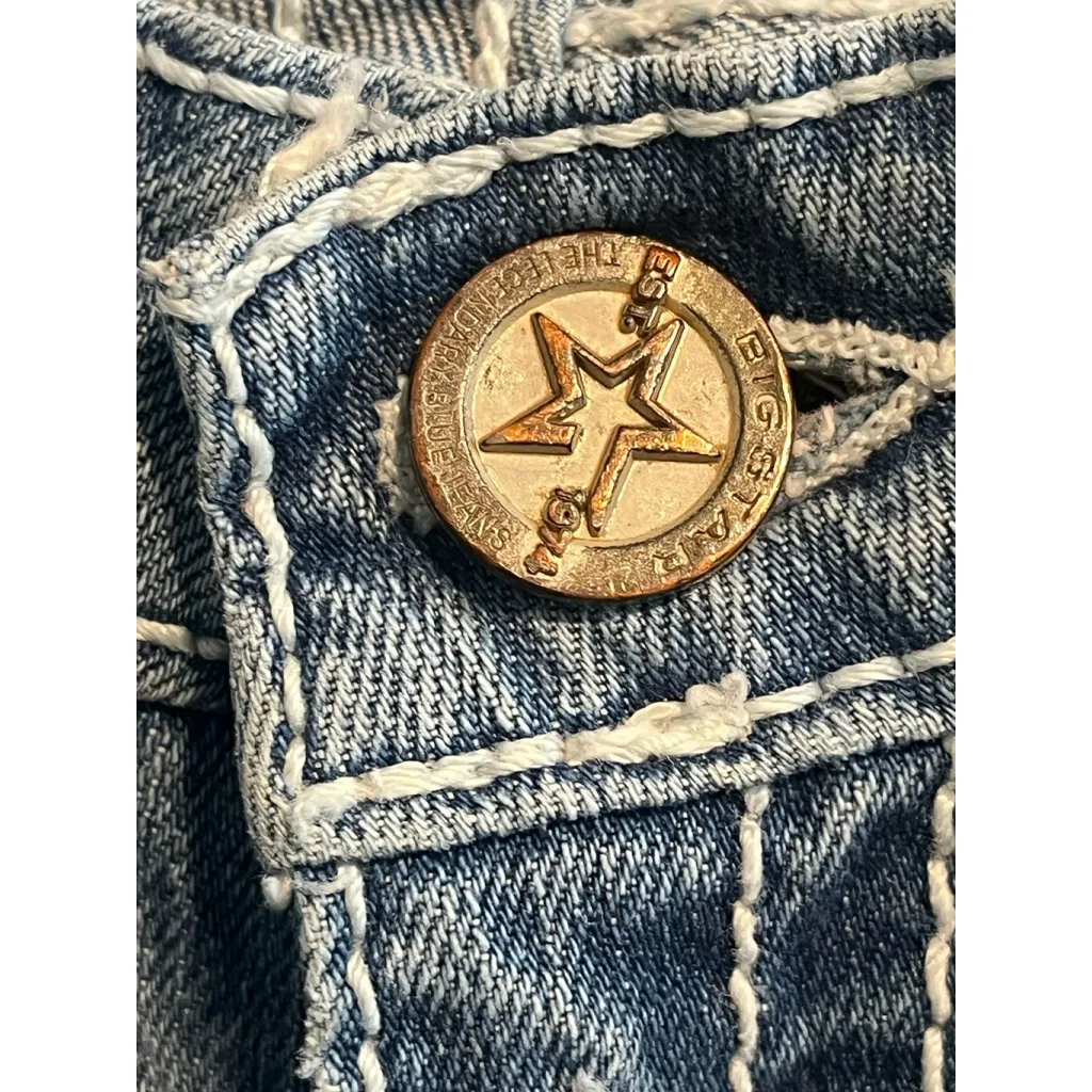 Big Star Jeans Womens 28 Liv Blue Capri Crop Low Rise Distressed Embroidered - Image 6