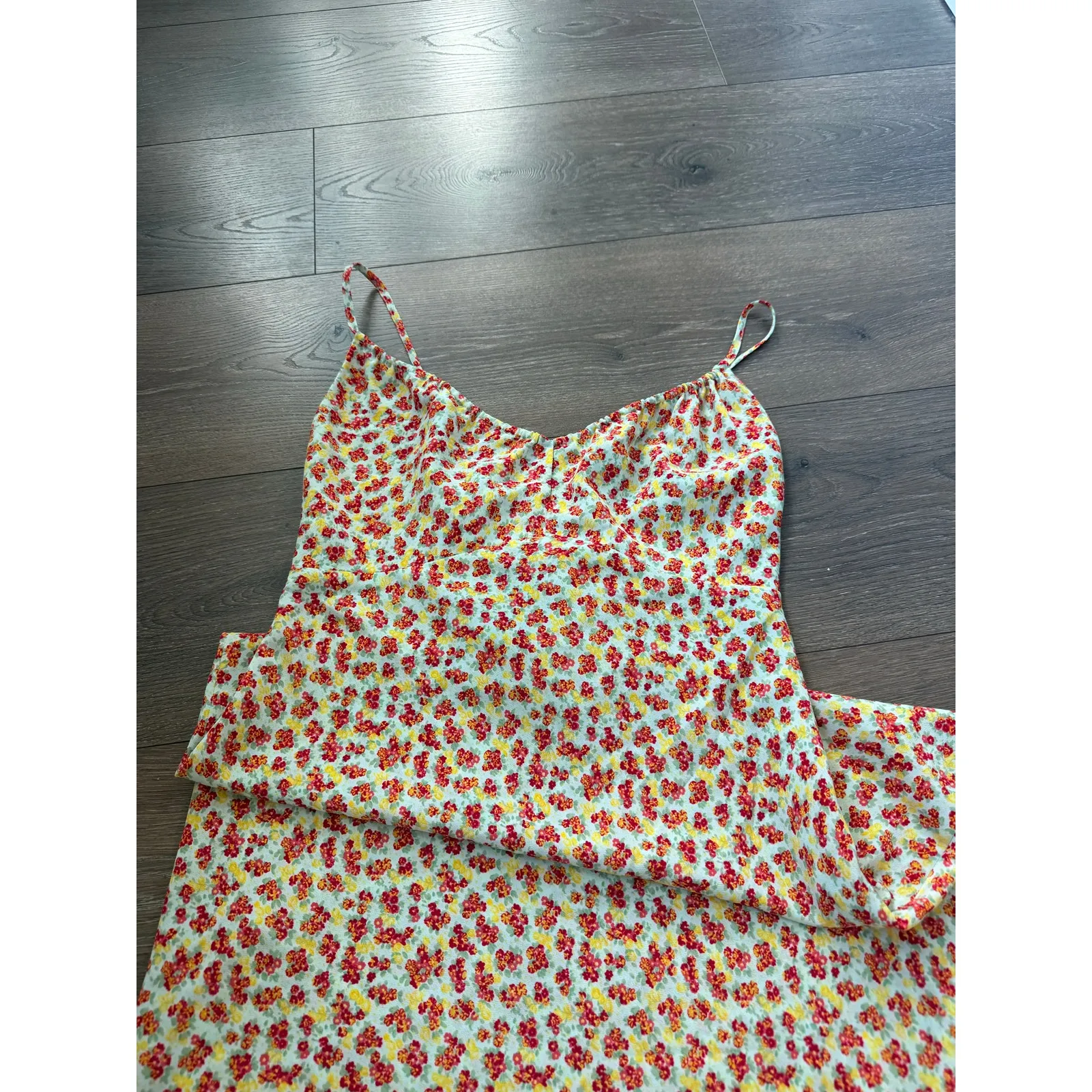 Vintage Y2K‎ Back Tie Spaghetti Strap Dainty Floral Slip Sun Dressn Floral Fall - Image 7