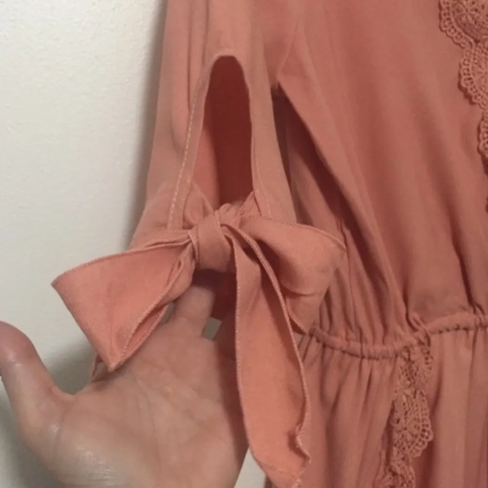 Available by Angela Fashion Rose Pink Romper with lace v - Image 7