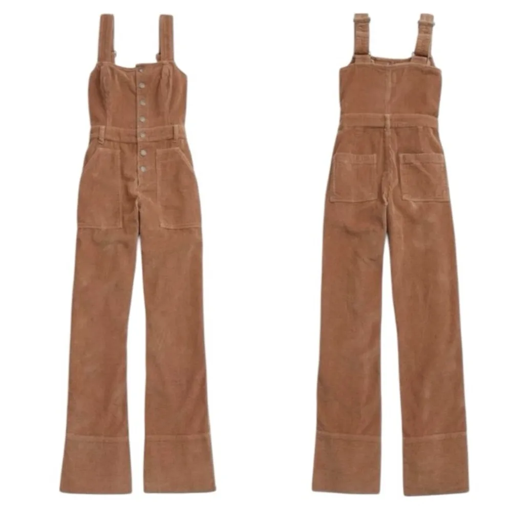 Aerie Corduroy Kick Back Flare Overalls Adjustable Straps in Cappuccino - Image 5