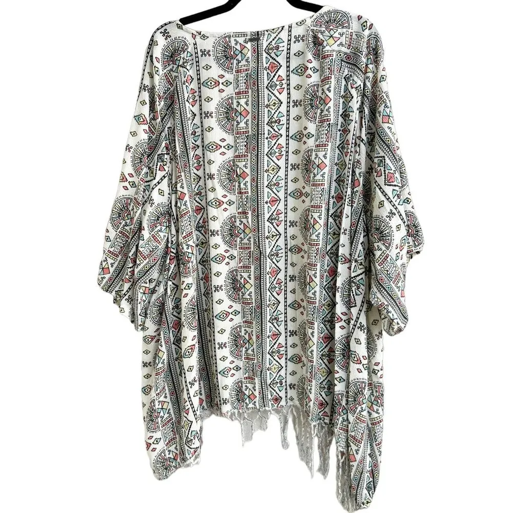 Billabong Geometric Print Salty Waves Kimono Cardigan White Women's Size S/M/P/M - Image 3