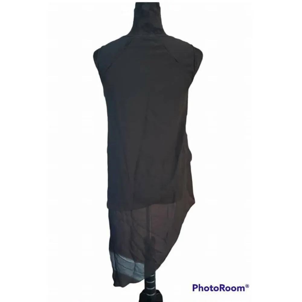 BCBGMAXAZRIA Asymmetrical Hi-Lo Flowy Sheer Sleeveless Shirt size XS - Image 3