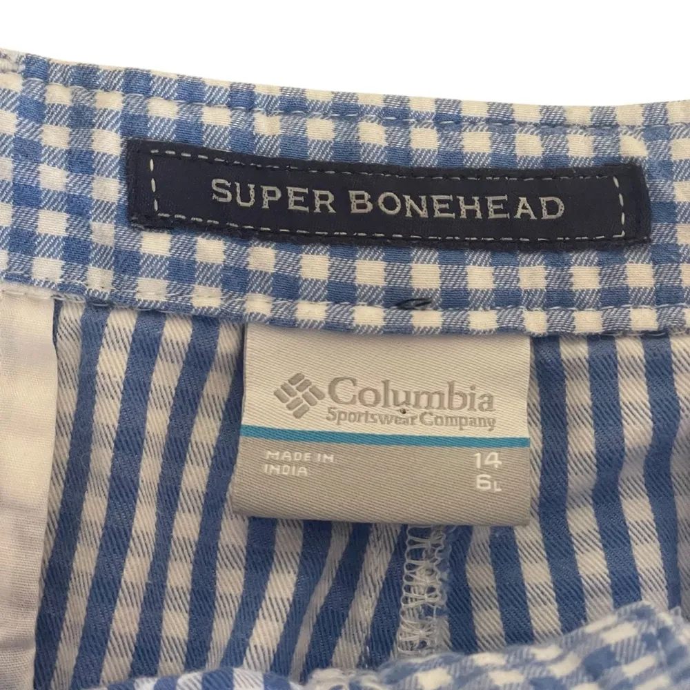 Columbia PFG Shorts Womens 14 Super Bonehead Gingham Blue White Plaid Outdoor - Image 2
