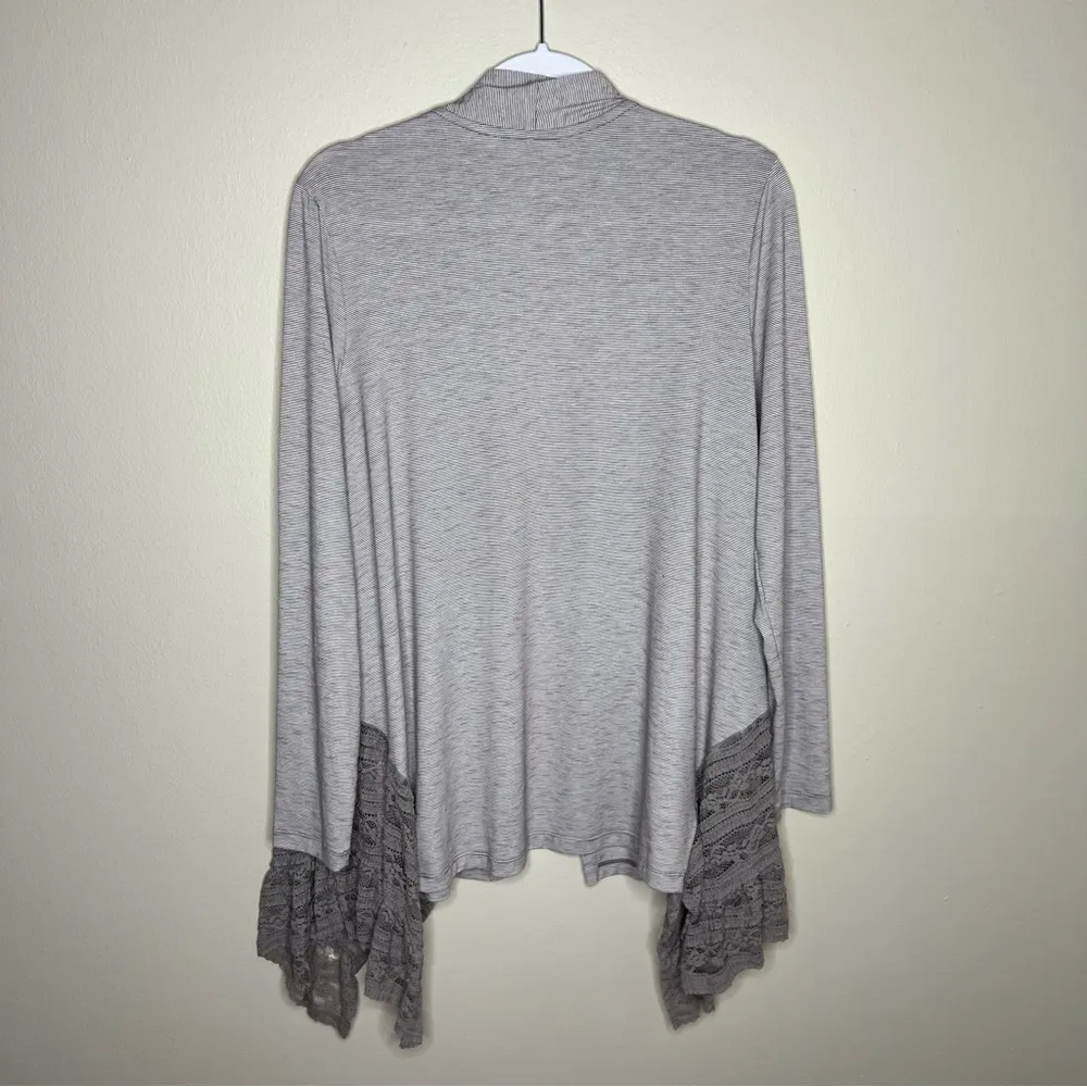 Logo Lori Goldstein Striped Lace Inset Open Front Sharkbite Cardigan‎ - Image 8