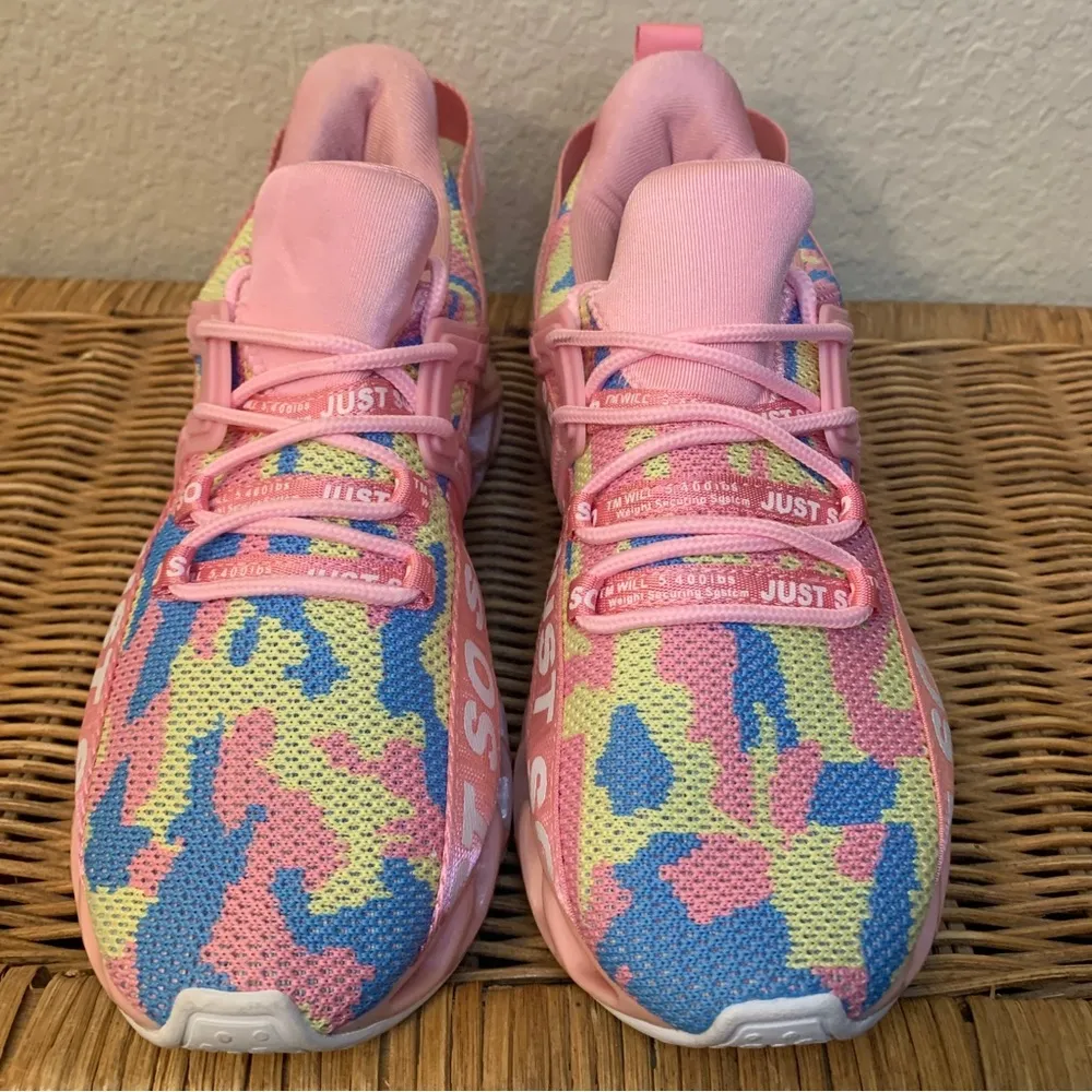 NWOT Just So So Pink Multicolor Logo Athletic Running Shoes Size 41 - Image 5