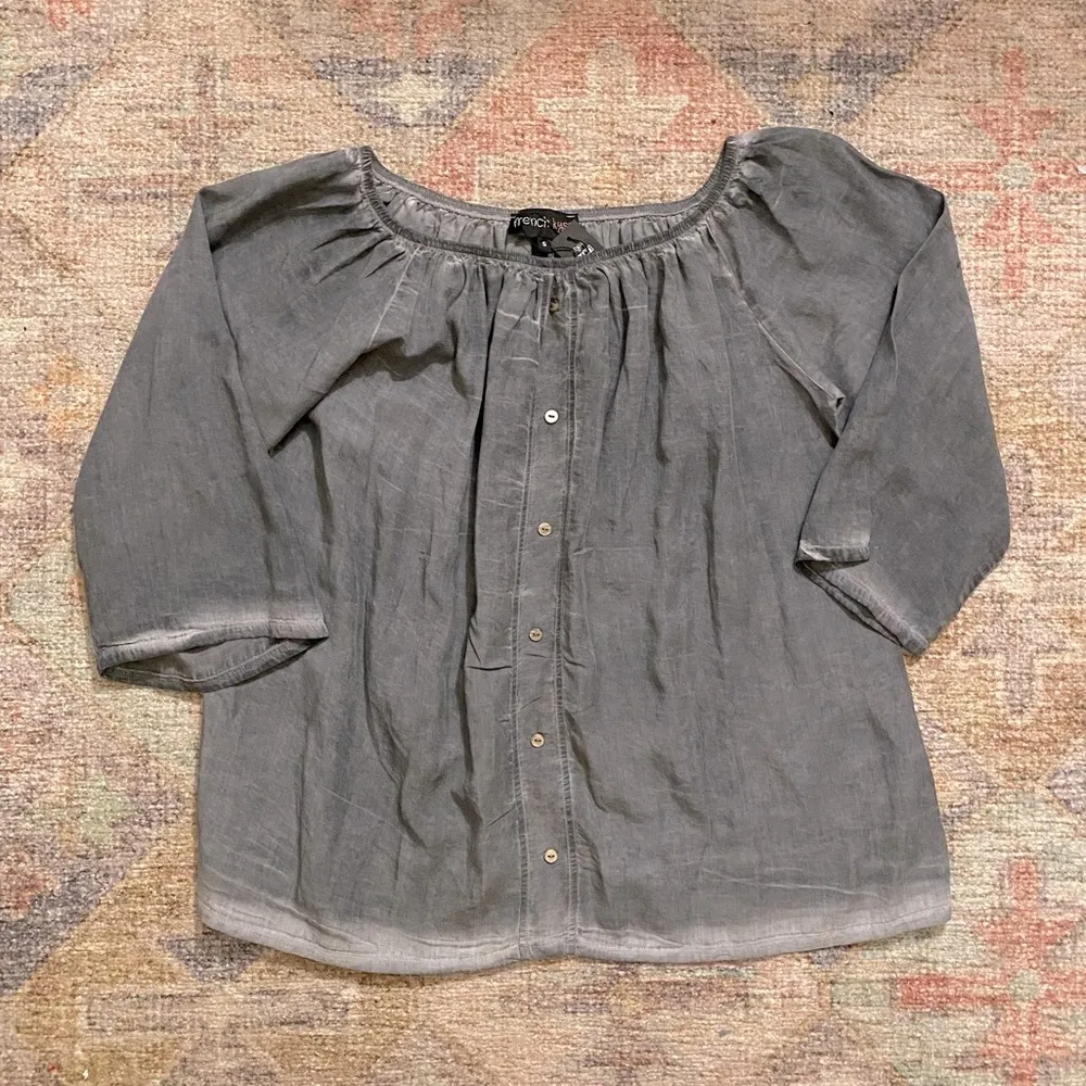 NWT French Kiss Luciana Button Off The Shoulder Top in Charcoal - Image 6