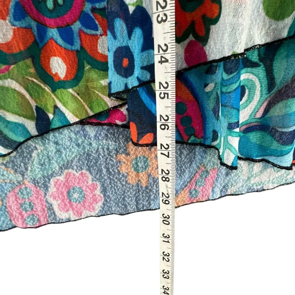 Jess Jane Marina Tunic Top Womens M Blue Floral Paisley Sheer Mesh Boho Resort Size M - Image 7