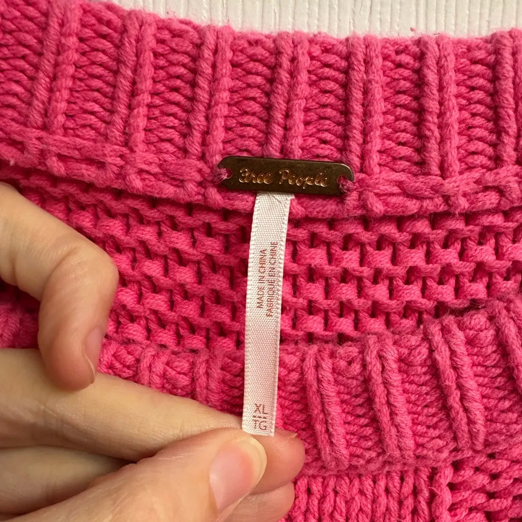 Free People Dream Cable Crewneck Sweater In Hot Pink Size XL - Image 3
