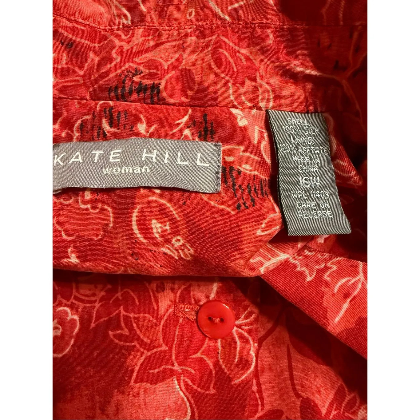 Kate Hill Women's Silk Blazer Red Floral Button Front Lined Jacket Size 16W - Image 4