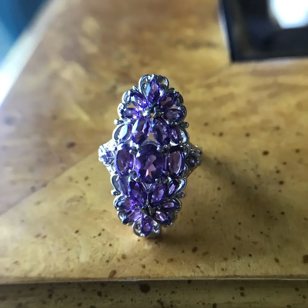 Natural African Amethyst Sterling Silver Ring Size 6 Purple - Image 9