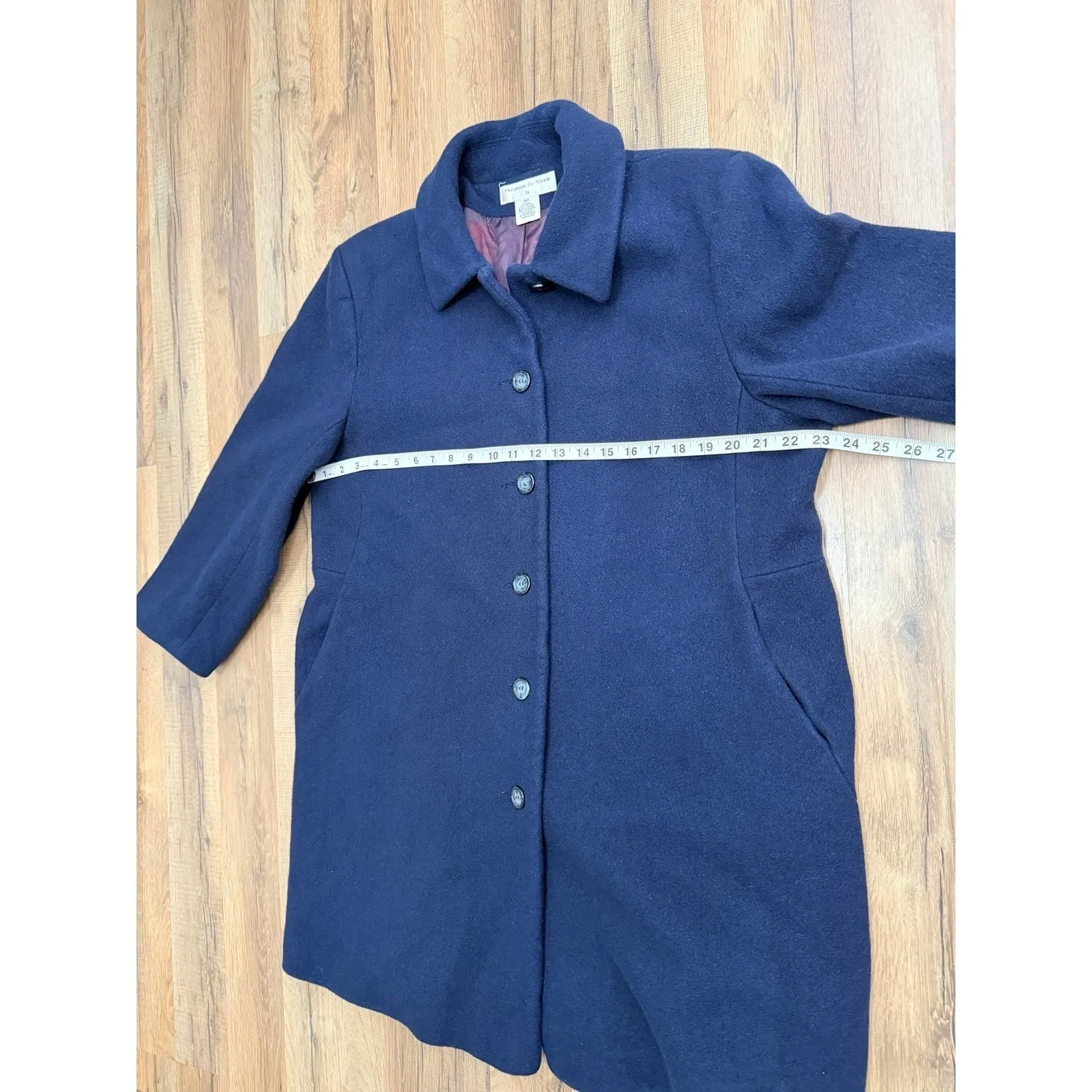 Preston & York 100% Wool Navy Button Front Coat Jacket 16W Lined Pockets Classic - Image 8