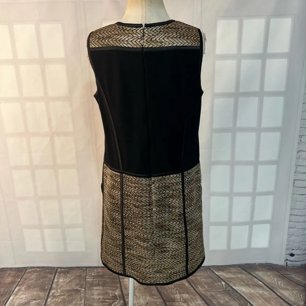 Maggy London Black Gold Tweed Detailing Sleeveless Sheath Dress Size 10 - Image 5