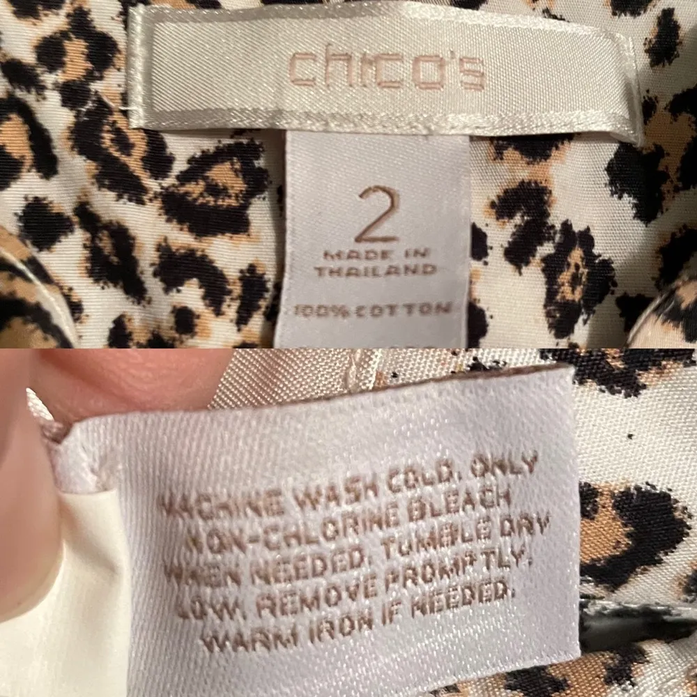 Chico’s Womens Shirt Cream Tan Leopard Animal Print Button Up Long Sleeve Large - Image 8