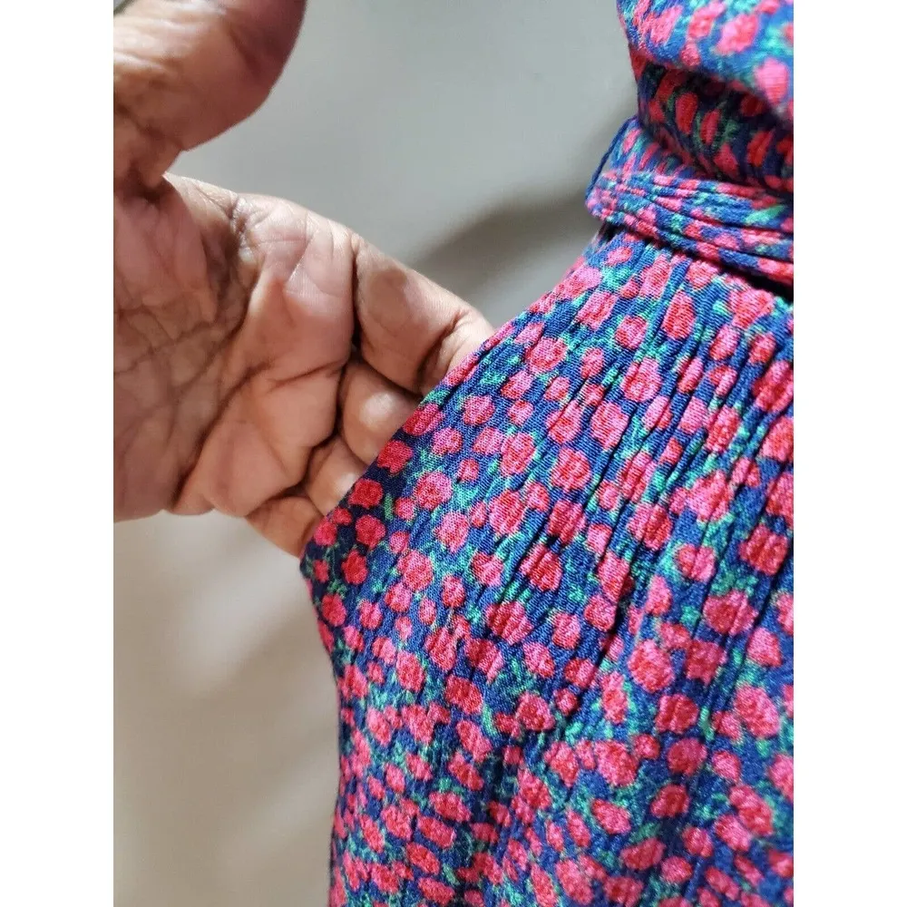 MM MM MM Women's Blue & Red Floral Rayon Off The Shoulder Casual Romper Size XL - Image 7