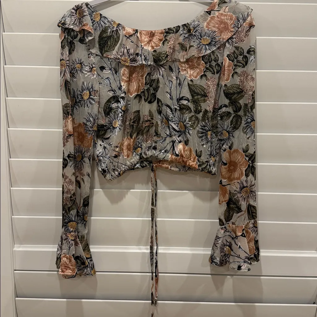 For Love And Lemons Floral Ruffle Blouse - Gray and Brown - Image 4