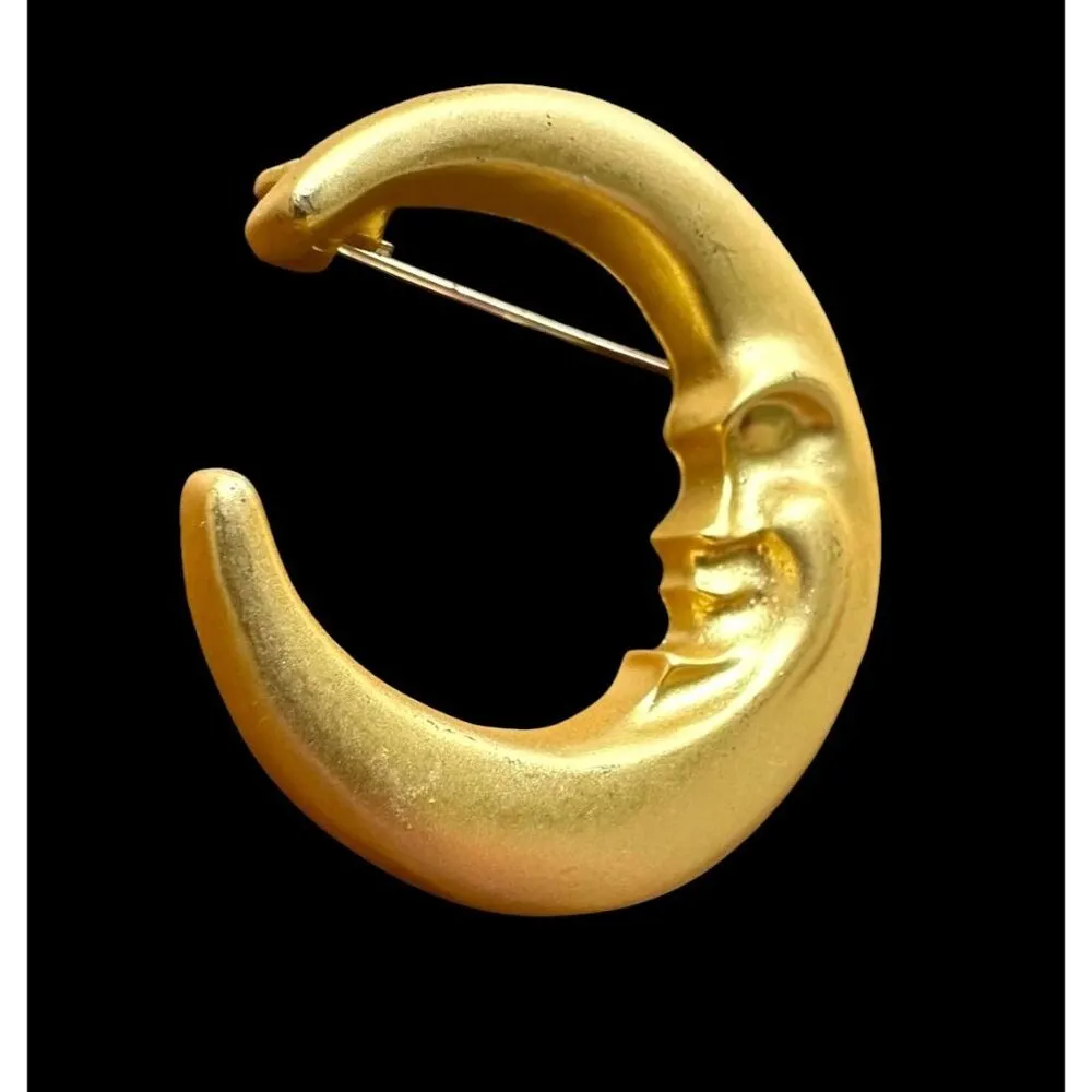 Crescent Moon Brooch Pin New Matte Gold Celestial Planet Astrology Ocean… - Image 9