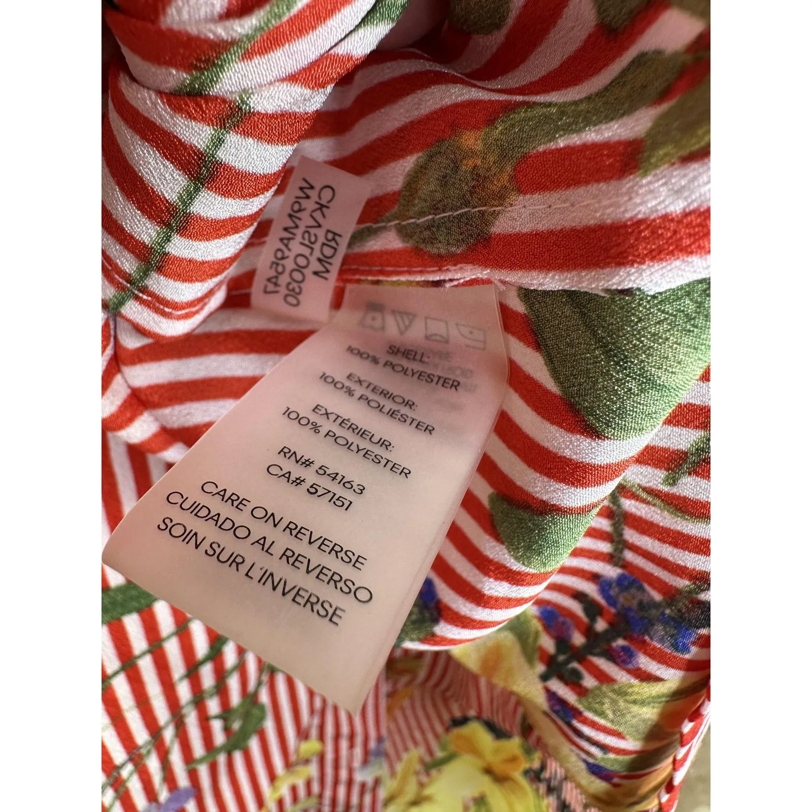 Calvin Klein Shirt Womens 3X Red White Stripe Floral Blouse Long Sleeve V Neck - Image 4