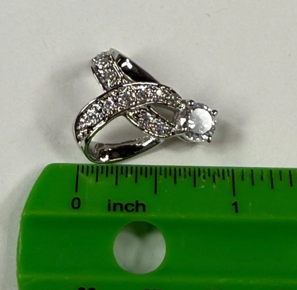 Pendant Necklace Slide CZ Rhinestones Silver Color Metal Lots of Sparkle - Image 3