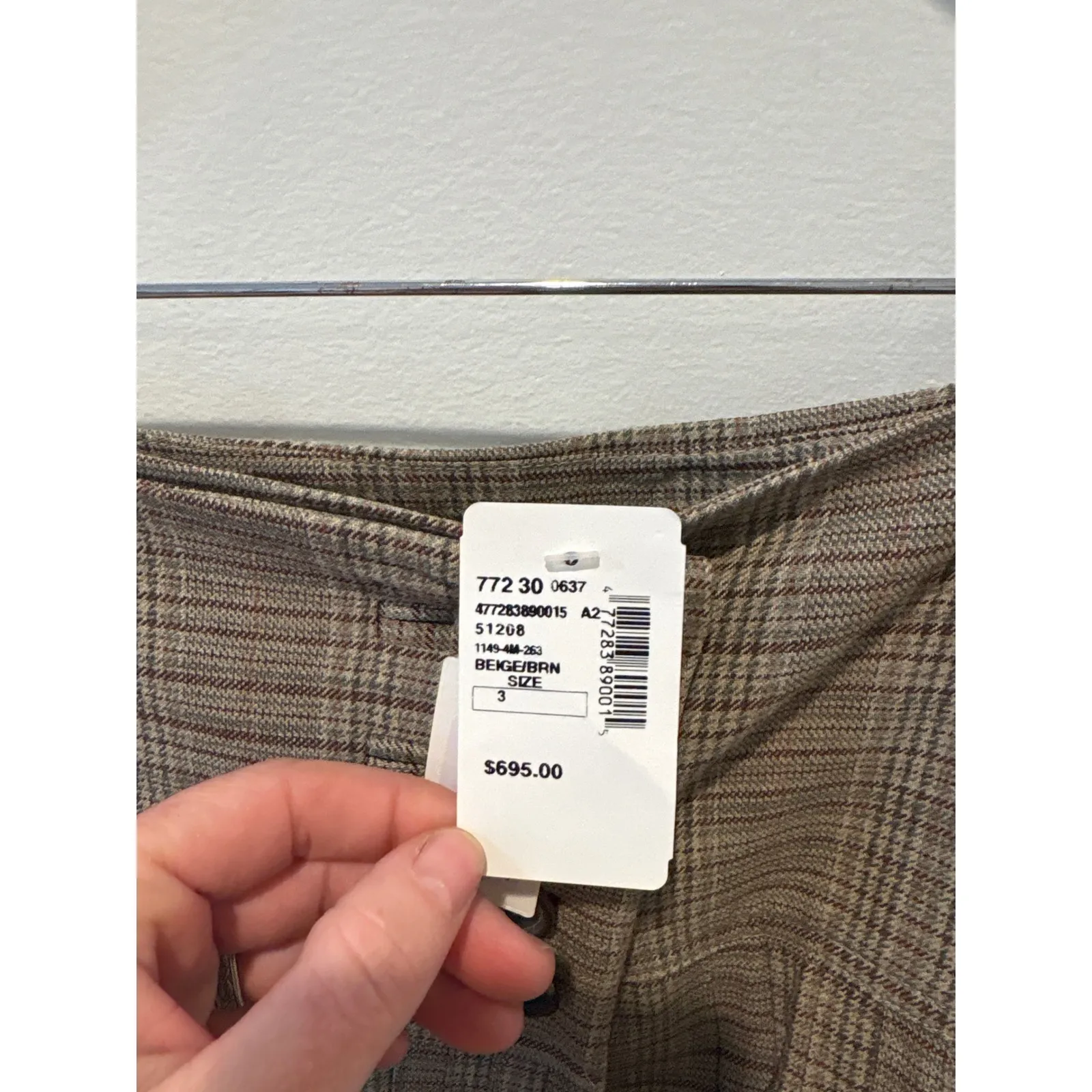 PAUW Amsterdam Plaid Pleated Midi Skirt Size 3 Beige‎ Brown Wool Blend Size L - Image 2